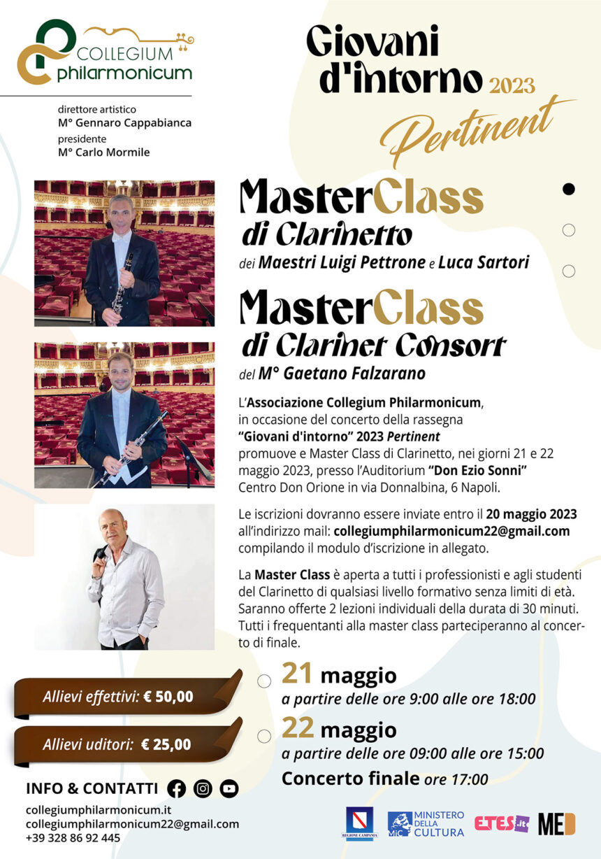 MasterClass di Clarinetto dei Maestri Luigi Pettrone e Luca Sartori
